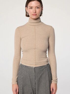 The Line by K Ribbed Turtleneck in Light Taupe